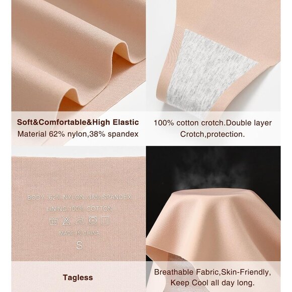 Women's Seamless High Waist Thongs 6 Pack Breathable No Show Panties - Picture 3 of 4